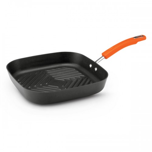 Rachael Ray Hard-anodized II Nonstick 11-inch Grey with Orange Handle Deep Square Grill Pan