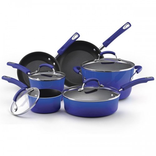 Rachael Ray Hard Enamel Nonstick 10-piece Blue Gradient Cookware Set