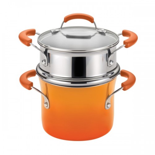 Rachael Ray Hard Enamel Nonstick 3-quart Orange Gradient Covered Steamer Set