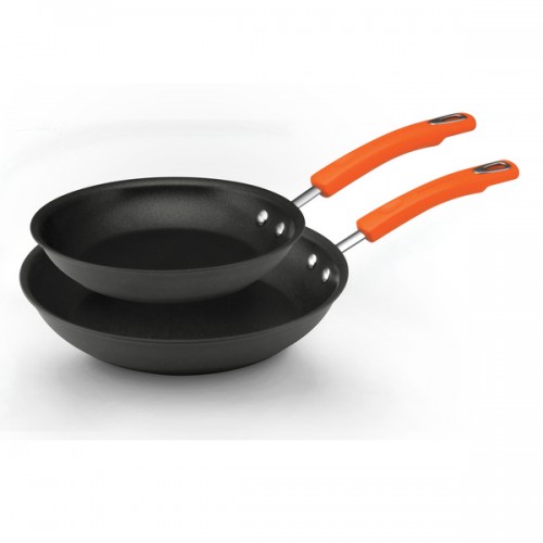 Rachael Ray Hard-anodized II Nonstick 9 1/4-inch and 11 1/2-inch Grey with Orange 2-piece Handles Skillets