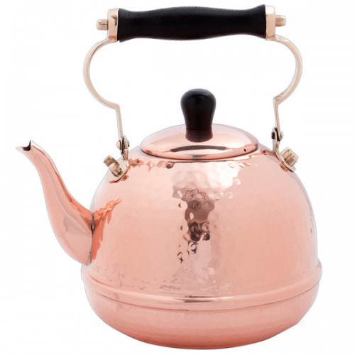 Solid Copper Hammered 2-quart Tea Kettle with Wood Handle