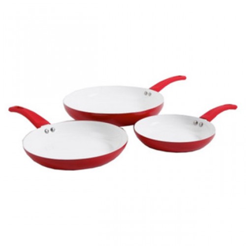 Sunbeam Red/White Ceramic-coated Aluminum 3-piece 11-inch, 9.5-inch, and 8-inch Eco-friendly Fry Pan Cookware Set