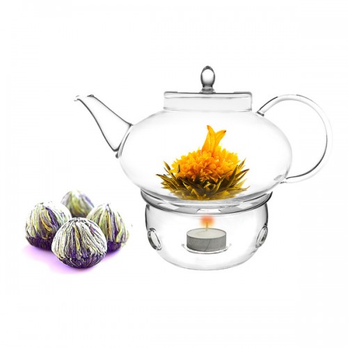 Tea Beyond 42oz/ 1242ml Teapot Harmony with Tea Warmer, Cozy and Flowering Tea 4 Blooms