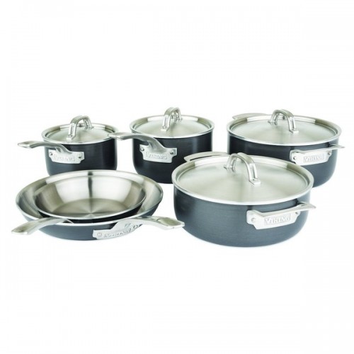 Viking Hard Stainless 5-Ply Cookware with Hard Anodized Exterior and Stainless Interior 10 Pc. Cookware Set