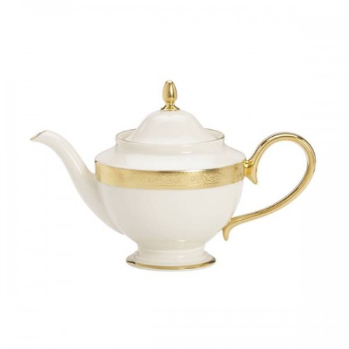 Lenox Westchester White China/ 24k Gold Teapot with Lid
