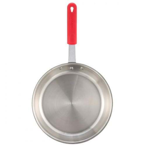 Winco Apollo 10-Inch 3-Ply Fry Pan with Red Silicone Sleeve Handle